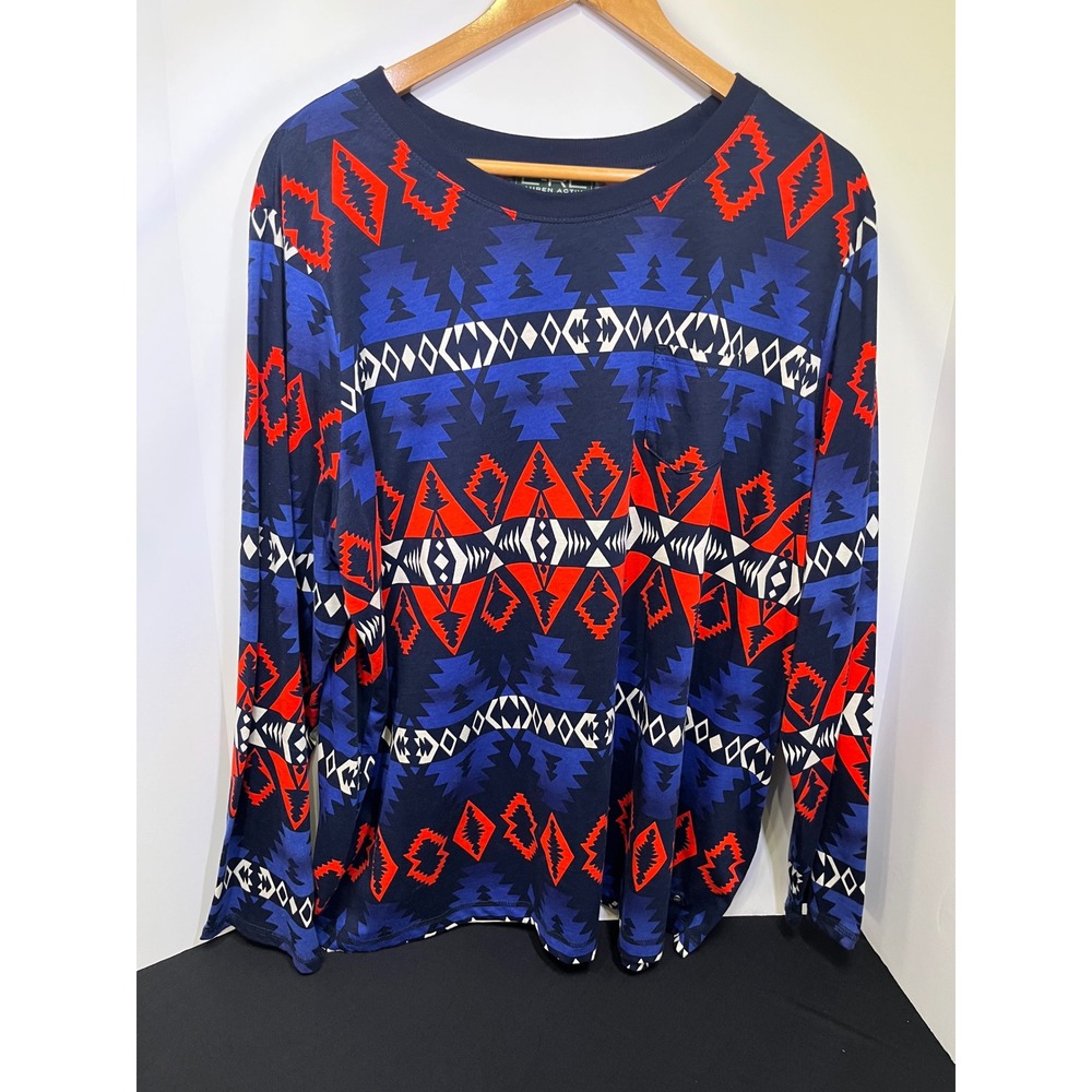Lauren Active Ralph Lauren Womens 3X Southwestern Print Cotton Long Sleeve Top